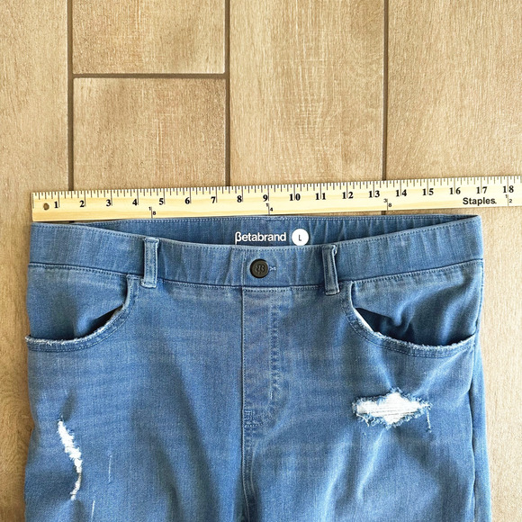 Betabrand Womens Flare Pull-On Jeans Large Stretch Distressed High Rise Pockets - Picture 7 of 10